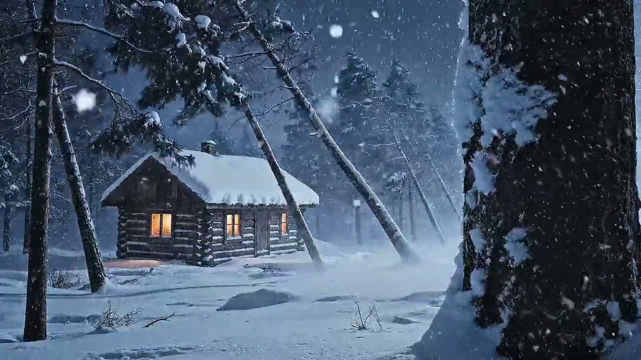 9 Hours Blizzard Night in a Cozy Log Cabin❄️Strong Winter Wind & Warm Window Lights  Sleep Ambience