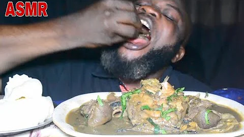 Asmr Mukbang Delicious White Soup Assorted Catfish With Pounded Yam Fufu/ African Food Mukbang.