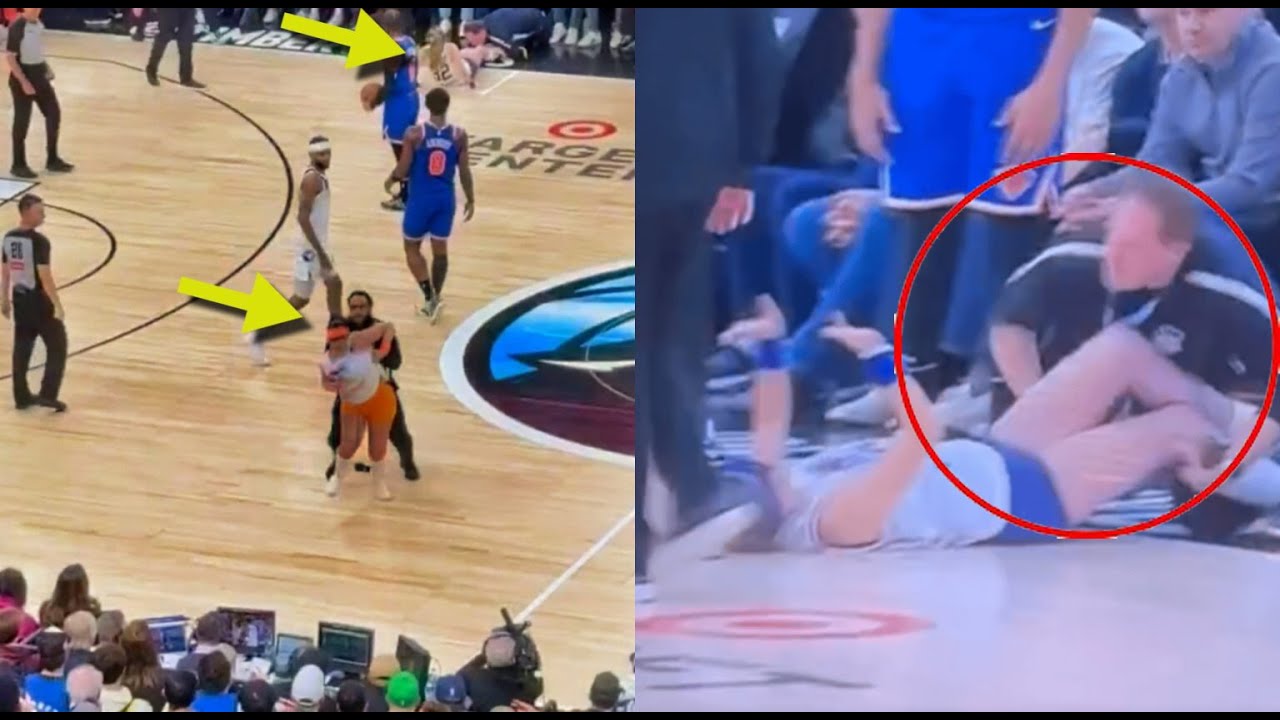 Knicks Rioting Knicks and Timberwolves players stare as protesters run onto the court ...