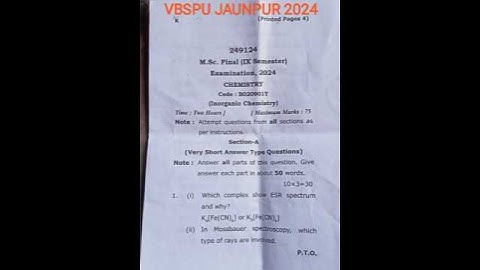 MSc 3rd semester chemistry Question paper,s VBSPU JAUNPUR