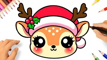 HOW TO DRAW A CUTE CHRISTMAS REINDEER EASY 🦌