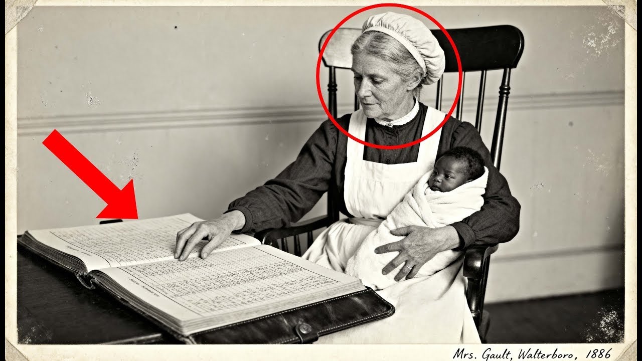 This 1886 portrait of a midwife and infant looks caring until you notice the register.