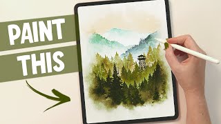Learn to Paint a Watercolor Mountain Landscape in Procreate