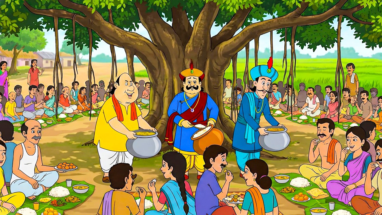 গোপাল ভাঁড়, রাজা এবং মন্ত্রী গ্রামবাসীদের ভাণ্ডারা খাওয়ালেন।  | Gopal Bhar |episode