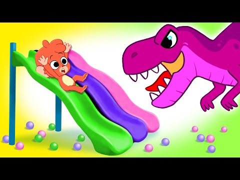 Club Baboo | LONG 1 HOUR VIDEO | Going down the slide at the playground | Learn Dinosaur Names