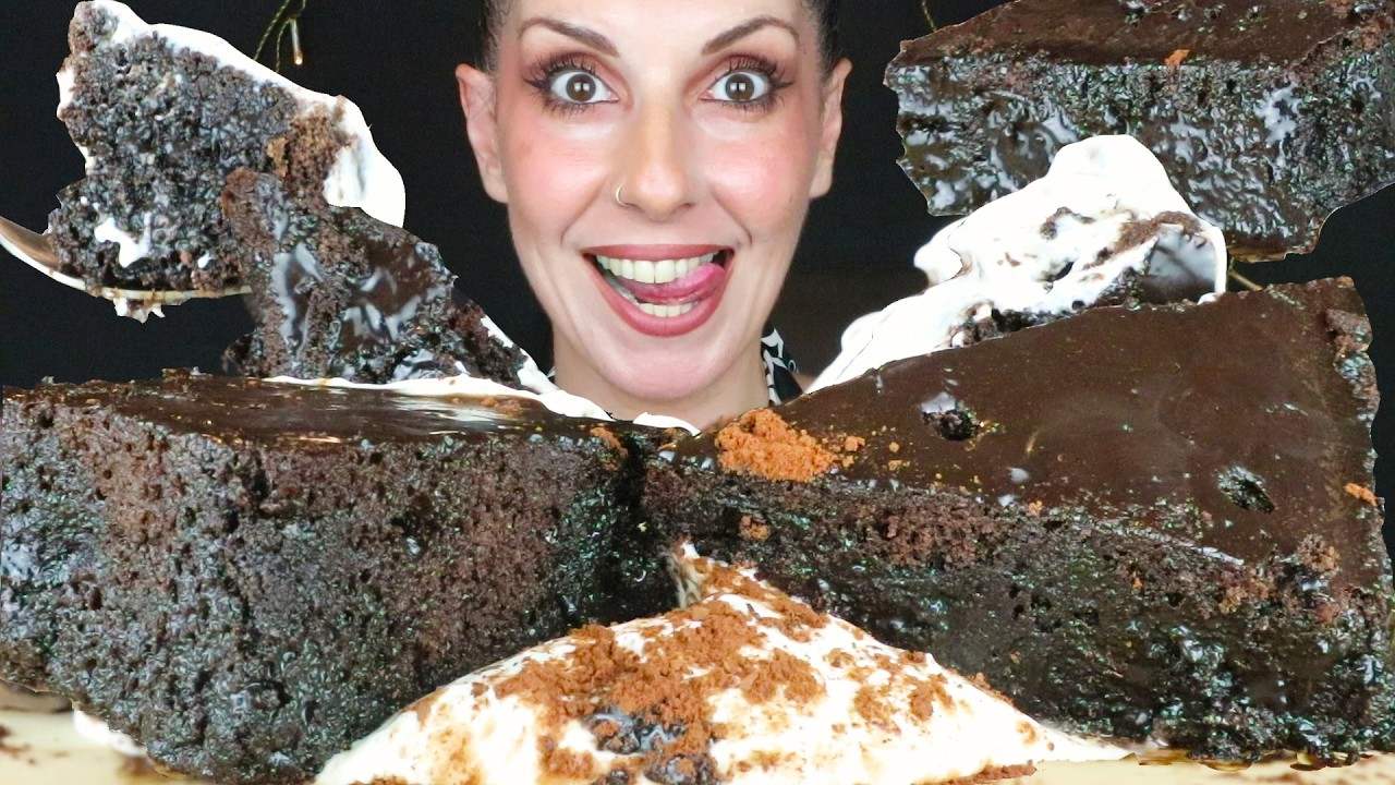 MOIST CHOCOLATE MUD CAKE & WHIPPED CREAM 🍫 | No Talking | ASMR Mukbang ...
