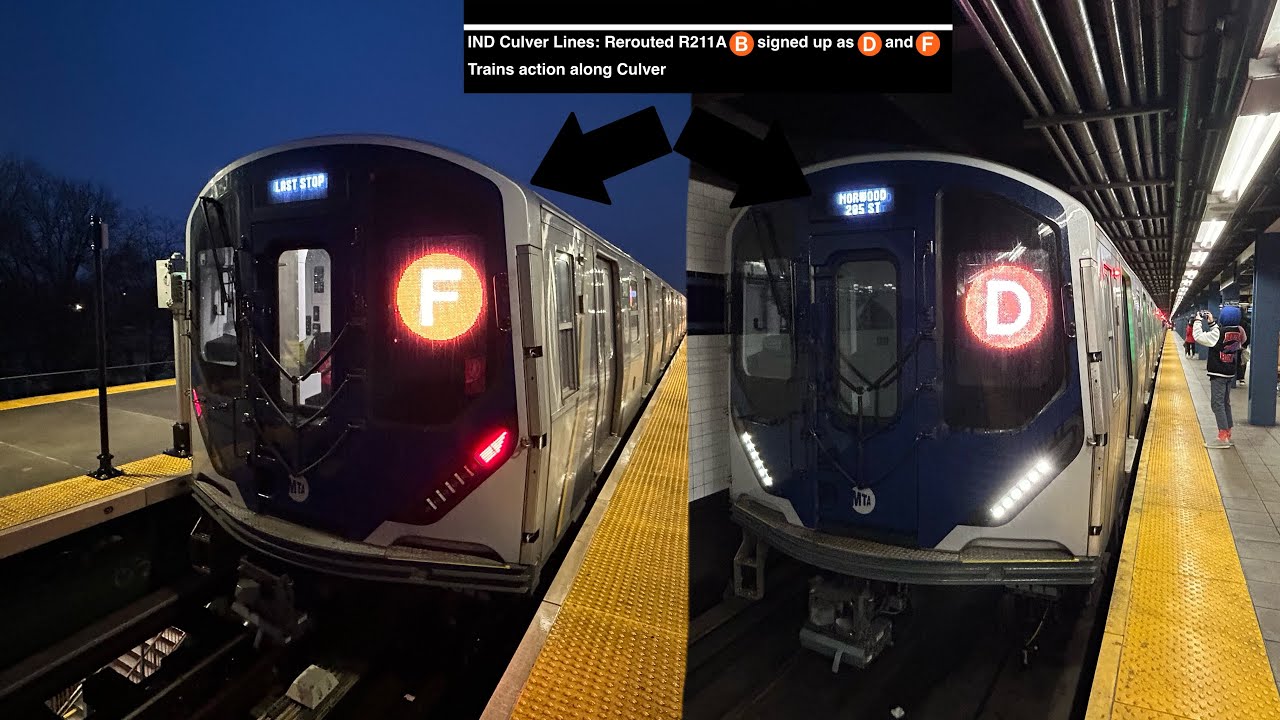 IND Culver Lines: Rerouted R211A (B) signed up as (D) and (F) Trains action along Culver