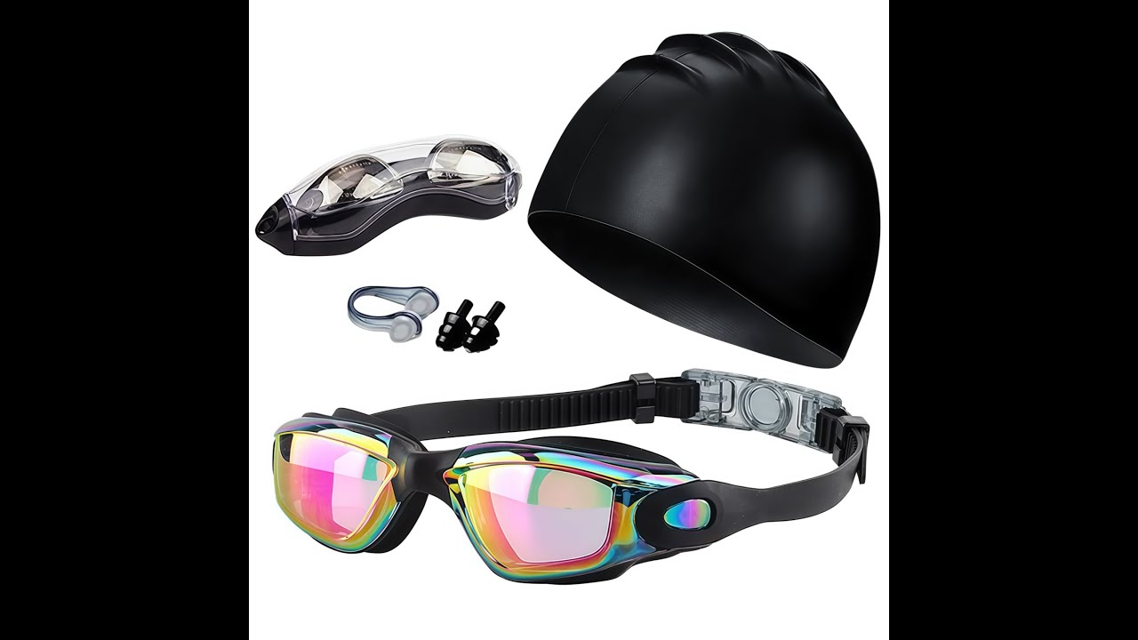Adults Swim Goggles, with Swim Cap, Nose Clip,Ear Plugs,Goggles case
