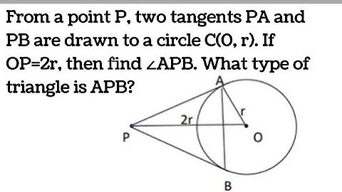 From a point P, two tangents PA and PB are drawn to a circle C(0, r). If OP=2r, then find ∠APB. W..