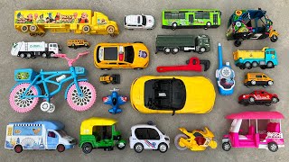 Found many types of toy vehicles in the bushes | Bicycle, Auto Rickshaw, Container Truck and others