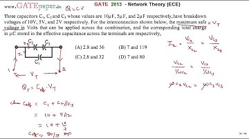 GATE 2013 ECE Maximum safe voltage and Total charge across the capacitor combination shown