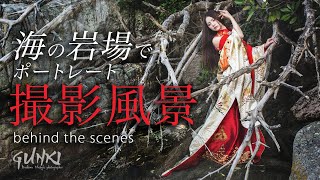 【ポートレート撮影風景】グンキの地元、糸島の海でポートレート写真撮影！ちょっと豪華な衣装。