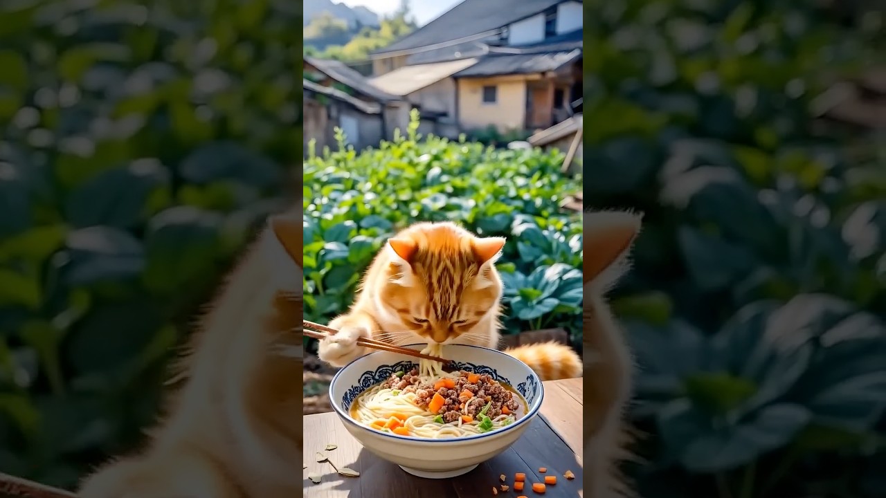 Cutest cat making pasta 
