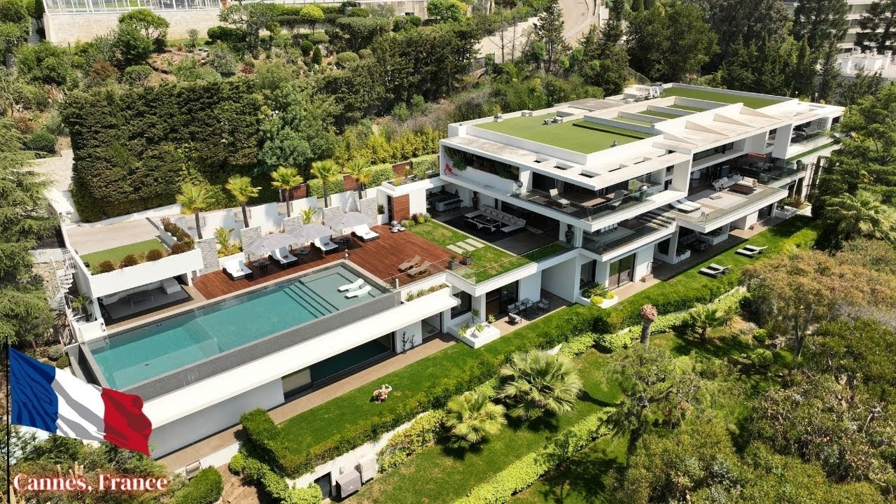 Inside an Ultra Modern Mega Mansion in Cannes, France with Epic Sea & Island views (Tour it with
