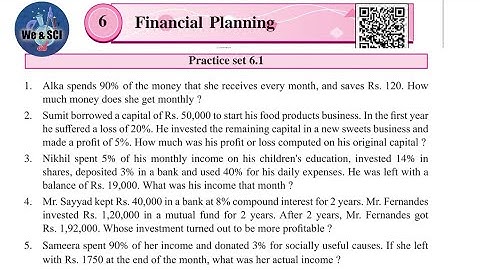 Practice Set 6.1 | L.6 Financial Planning | 9th Math I Std 9 Algebra