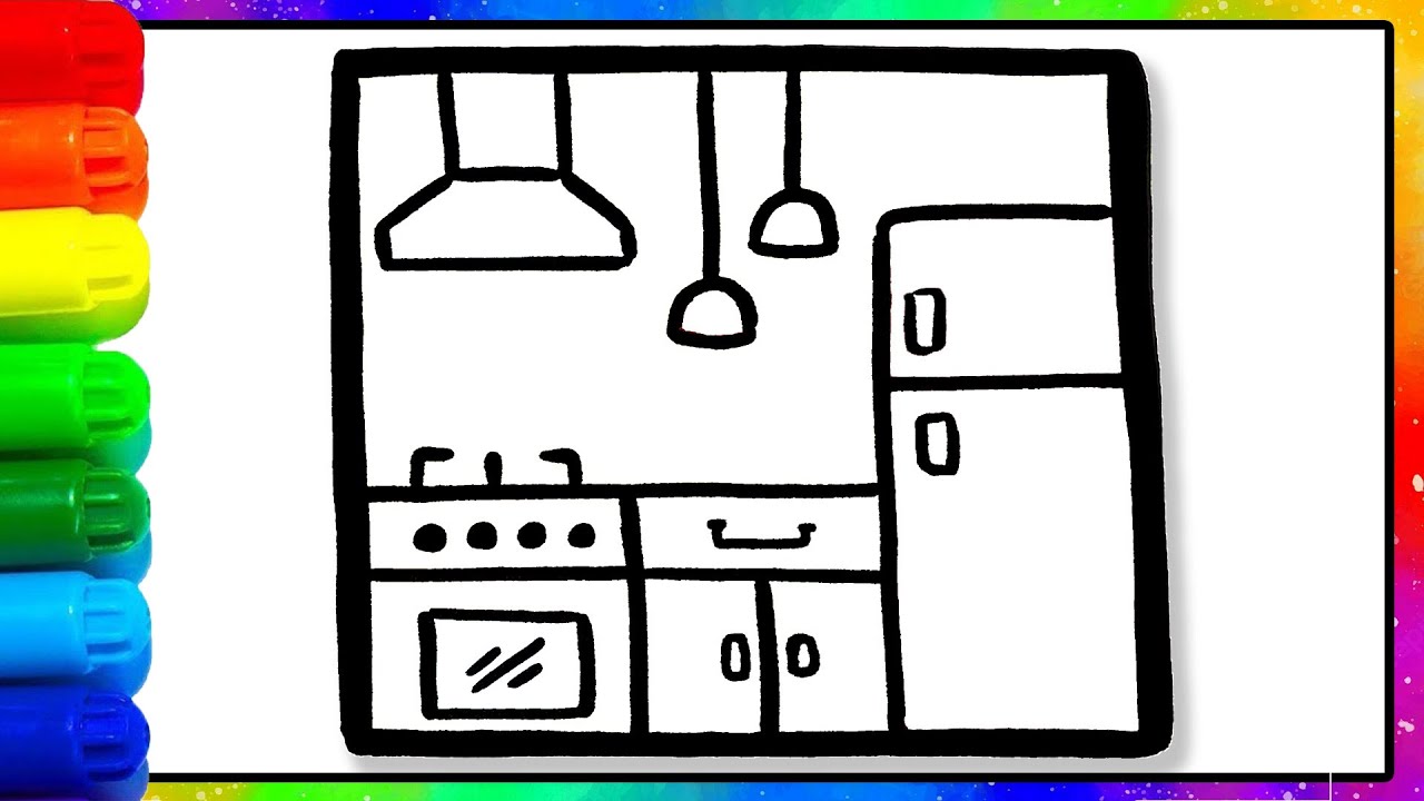 EASY How to Draw a KITCHEN for Beginners, KITCHEN Drawing ENJOY