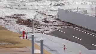 Tsunami Caught On Camera   Ocean Overtops Wall