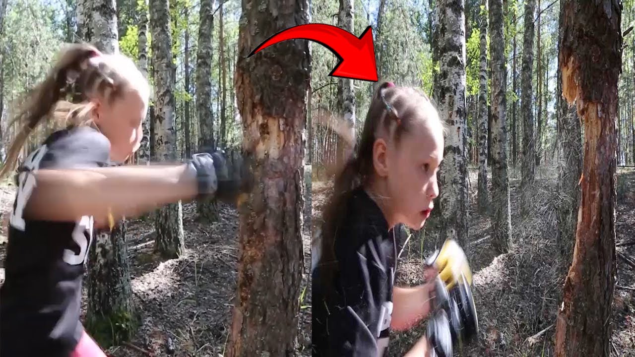 Tree Boxing Car In Little Girl Punches Down Tree Using Boxing Skills - YouTube