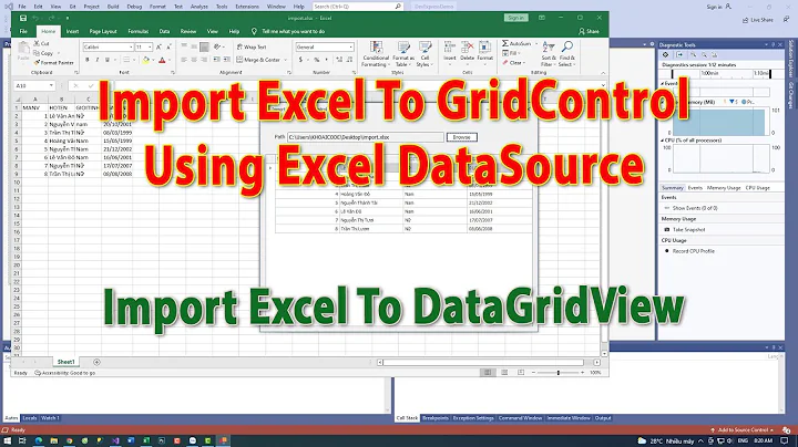 Import Excel To Gridcontrol Using Excel Datasource | Import Excel To GridView | KhoaiCodeTV