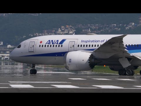 伊丹空港 【 JAL ANA 787 テイクオフ 】早朝の千里川 エンド