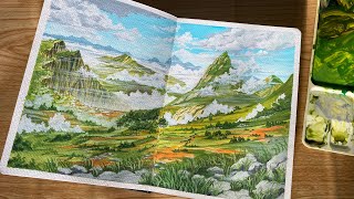Gouache Painting Sunlit Meadow Landscape/ Painting Tutorial / Himi Jelly Gouache / New sketchbook