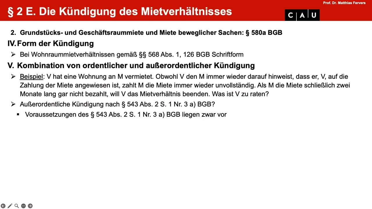 Examenskurs Schuldrecht BT – Folge 11 (MietR: Kündigung, AGB-Kontrolle, Untervermietung)