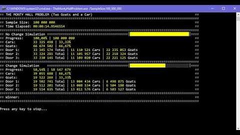 The Monty Hall Problem - Simulation #3 - 100 000 000 times