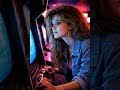 Just an 80s Lady and an arcade machine battling for high score glory. 🎮✨📼 #80saesthetic #80svibes