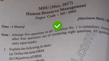 2017 Mdu MCom DDE Final year Human Resource Management Question Paper