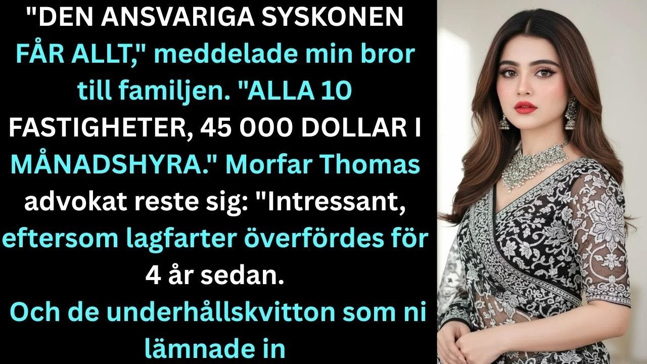 Jag satt längst bak i konferensrummet medan min bror Markus talade om "vad som var bäst för familjen" och delade ut arvet från vår döde morfar – som om allt redan var hans. Mamma nickade. Moster...