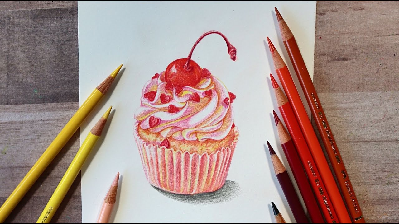 Realistic Cupcake Drawing with Colored Pencils