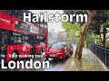 London, England 🇬🇧-London Spring Walk, Heavy Rain, Hailstorm All In Action, 4k