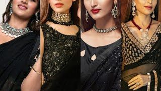Jewellery For Black Saree / Jewellery Design For Black Saree/ Black Saree With Contrast Jewellery