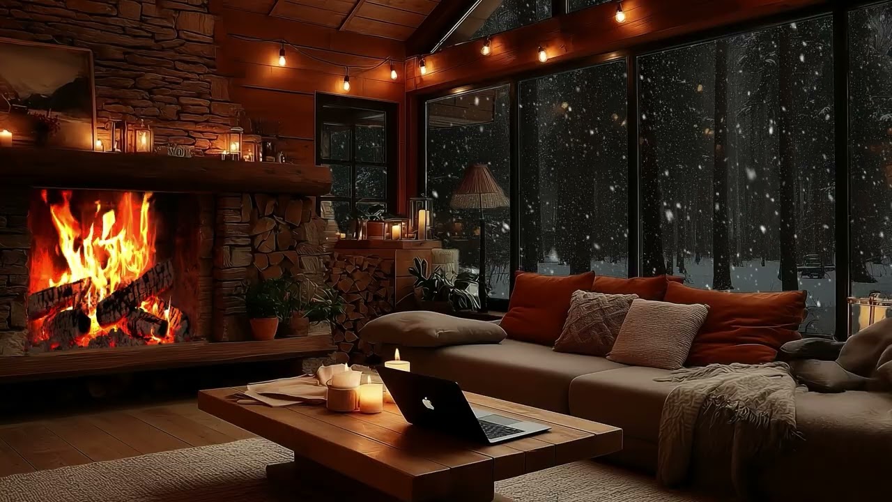 Whispering Snow Cabin Night | Soft Firelight and Winter Stillness for Deep Rest and Inner Calm Sleep