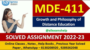 MDE 411 SOLVED ASSIGNMENT 2022-23 | In English | IGNOU