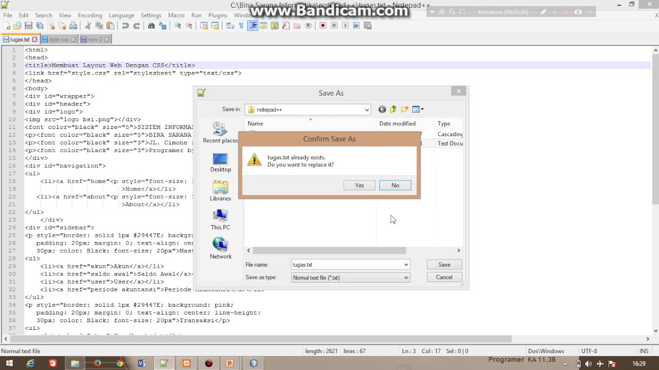 java tugas uts membuat template web - YouTube