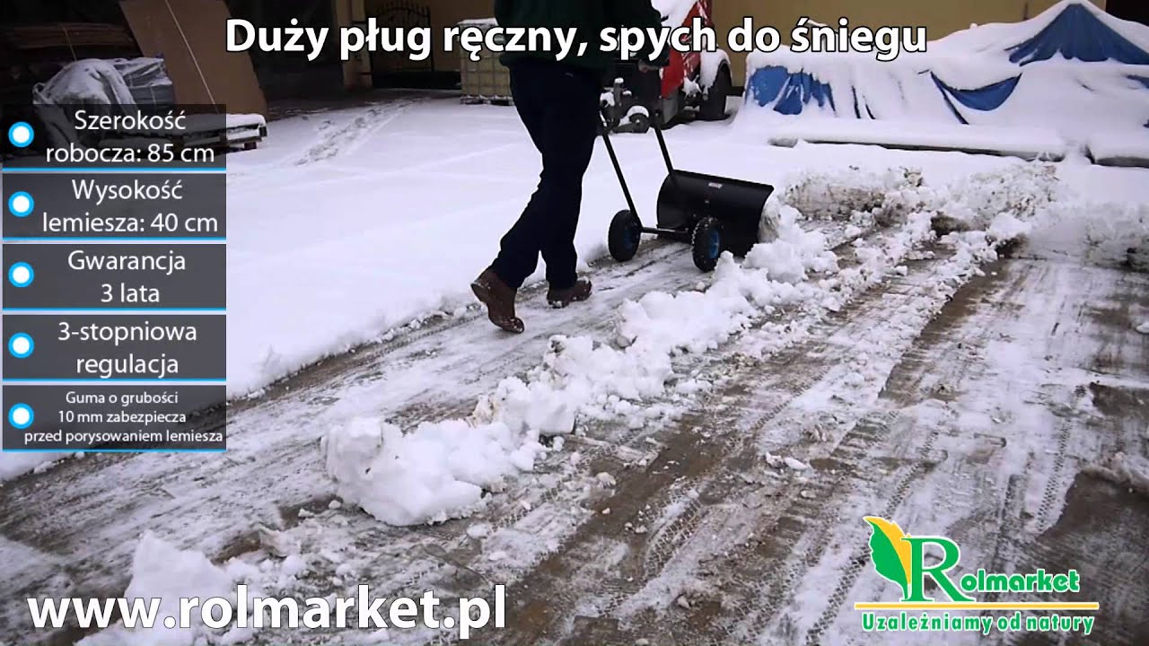 Jak odśnieżyć chodnik, plac, parking? Duży pług ręczny, spych do śniegu |  Rolmarket.pl - YouTube