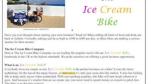 Functional Skills English Reading Revision Level 1 - Ice-cream Bike Paper - Part 1