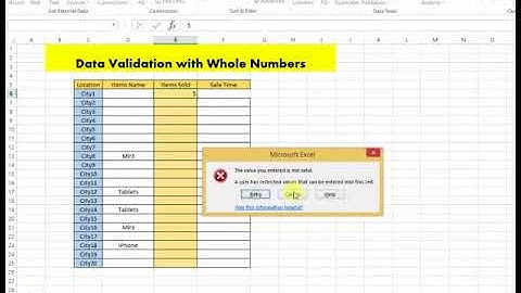 Data Validation with Whole Numbers in MS Excel 2013 Tutorial p181 Urdu Hindi