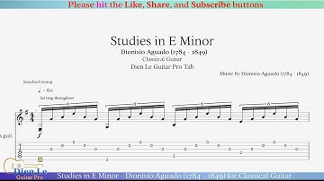 Studies in E Minor - Dionisio Aguado (1784 - 1849) for Classical Guitar with Tab