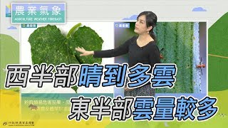 農業氣象 109/03/24 東部偶有短暫雨，西部晴到多雲。