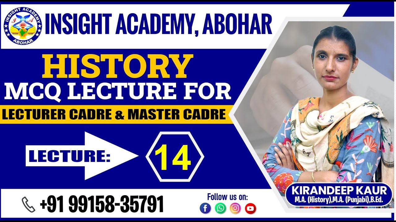 History Lecturer | MCQ Lecture 14 | History Master Cadre | Lecturer Cadre | Insight Academy Abohar