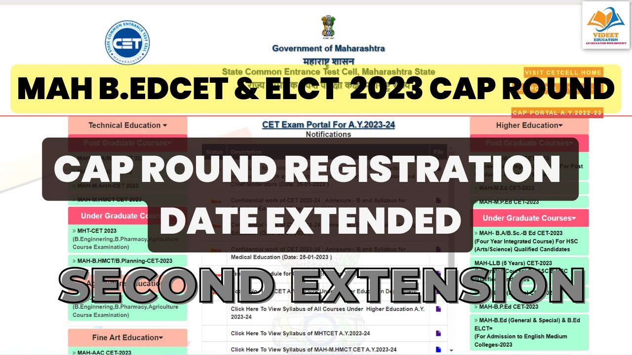 MAH B.EDCET & ELCT 2023  I Cap round registration date extended.