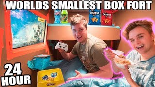 WORLDS SMALLEST BOX FORT 24 HOUR CHALLENGE 📦🔬 Fortnite, Beyblades, Xbox one & More!