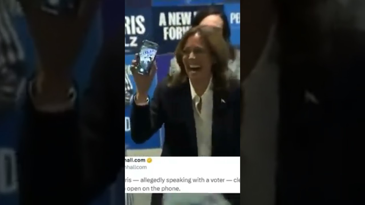 Kamala Harris pretends to call a voter on her Iphone pro max 16 camera app