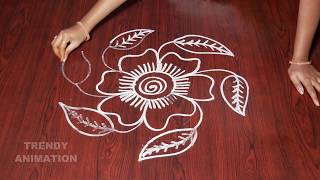 Awesome flower and leaves rangoli design | rangoli without dots | Rangoli designs |