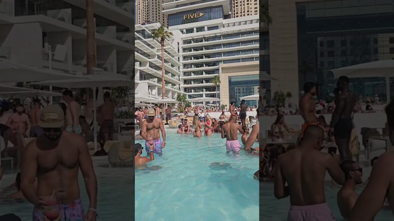 DUBAI one of the BIGGIST beach club pool | PARTY at FIVE LUXE HOTEL | playa pacha