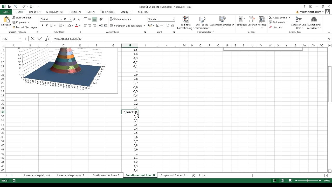 Mathe Mit Excel 3d Funktionen Zeichnen Tutorial Youtube