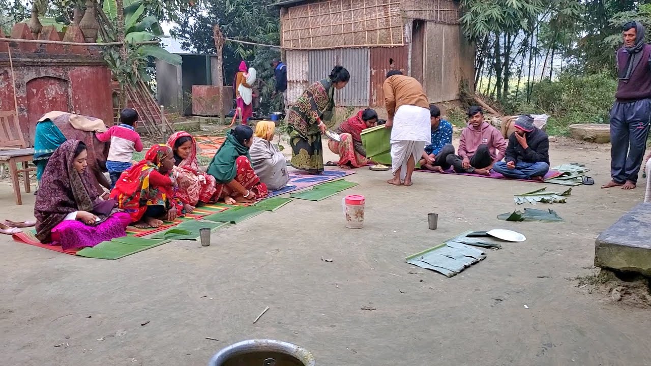 পৌষ সংক্রান্তির জন্য আজকে দখিন বাড়ি নিমন্ত্রন খেতে গেলাম//village cooking vlog
