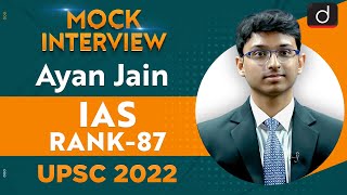 Aryan Jain, Rank 87 | UPSC CSE 2022 | English Medium | Mock Interview | Drishti IAS English